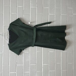 Elegant Green Suede V-Neck Dress